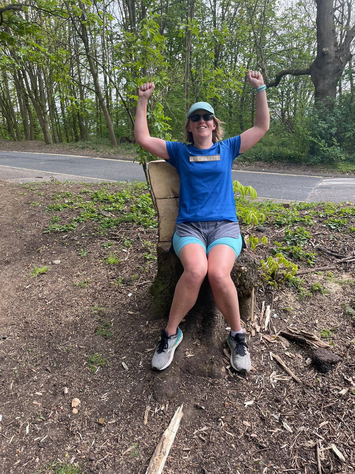 Nikki celebrates after her marathon