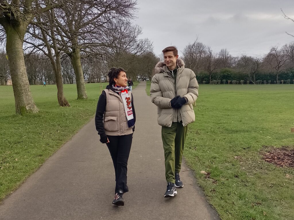 Move Mate volunteer and her walking buddy